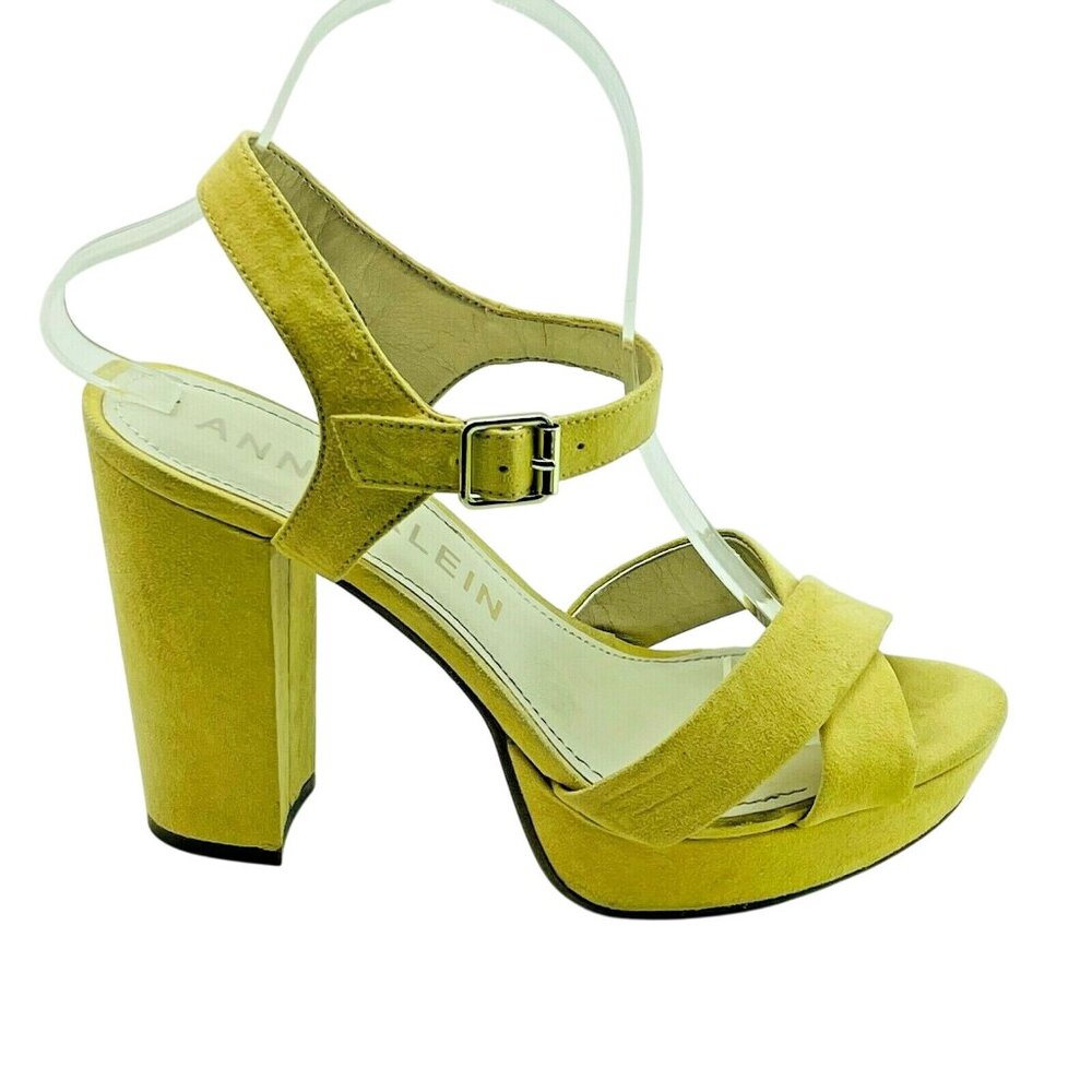 ANNE KLEIN Womens Shoes Sz 7.5M Gold Suede Heels - Picture 3 of 7